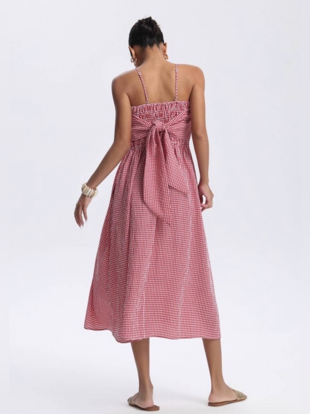 A new day|Smocked bodice Red Gingham midi Sundress,sleeveless NWT•••LARGE,Boho